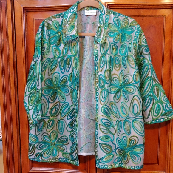 Drapers&Damons Fiber Art Floral Swirl Open Front Jacket - Picture 1 of 7
